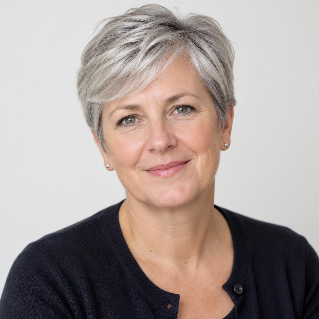 Portrait of a mature woman with short grey hair